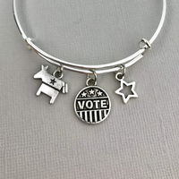 Democrat Jewelry for Women, Vote Bangle Charm Bracelet, USA American Patriotic Bracelet
