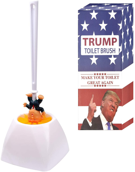 Donald Trump Toilet Brush Bowl with Holder, Funny Gag Gift for Your Friends and Family, Make Your Toilet Great Again, the Presidential Novelty Gift. (Trump Brush + Base)