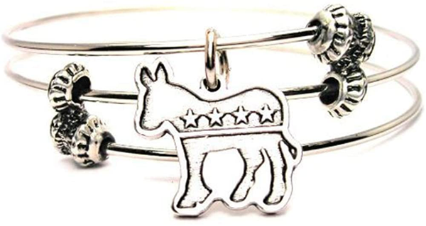 Chubbychicocharms New Democrat Donkey Expandable Wire Triple Style Bangle Bracelet, 2.5"