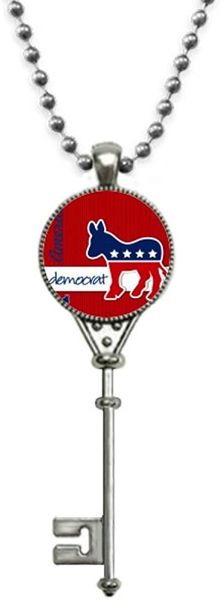 Beauty Gift America Donkey Emblem Democrat Pendant Vintage Necklace Silver Key Jewelry