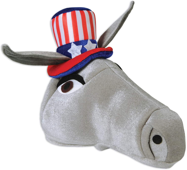 Beistle Plush Novelty Democrat Donkey Hat for Patriotic Party 4Th of July Decorations Costume Accessory, One Size, Gray/Red/White/Blue