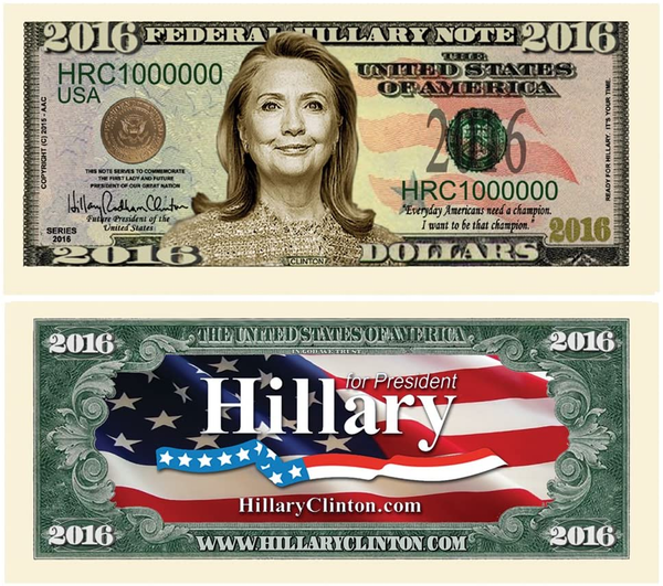 American Art Classics Pack of 5 - Hillary Clinton 2016 Presidential Dollar Bill