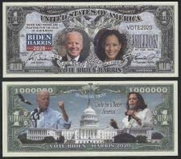 Novelty Notes Vote Biden - Harris for 2020 Election Dollar Democratic Note - Lot of 2 Bills